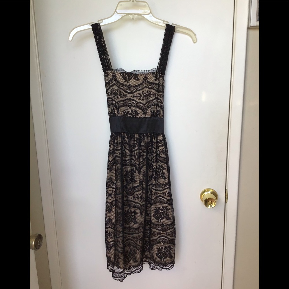 Ruby Rox black lace tan shell dress